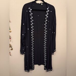Soft Surroundings Black Rafina Gauze Open Cardigan Beaded Mirror Accents Size 1X